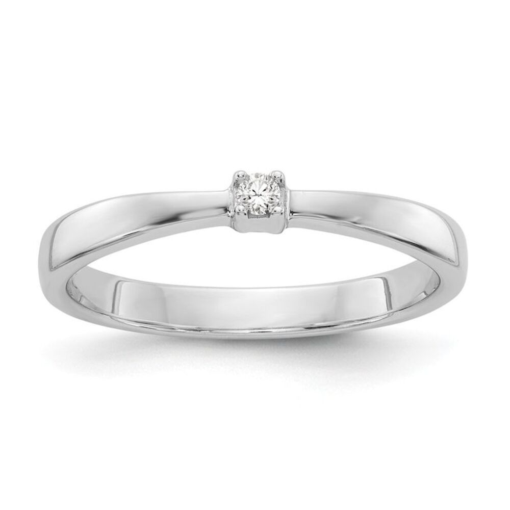 .03 Ct Diamond Solitaire Ring in Rhodium Plated Sterling Silver Size 8